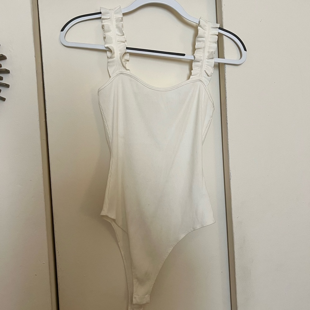 White Ruffle Strap Body Suit